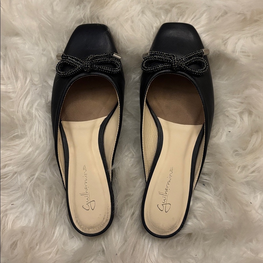 Anthropologie Black Flats with Bow Detail